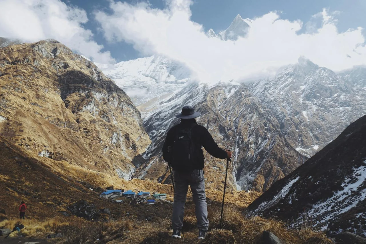 Accessible Himalayan trail with trekkers enjoying mountain views in Uttarakhand